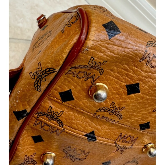 VTG MCM Cognac Monogram Visetos Boston Bag Coated Canvas Small Purse - Picture 12 of 16